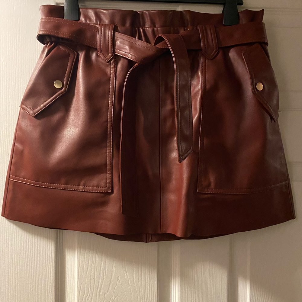 Brick colored leather mini skirt